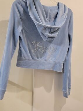Juicy Couture Light Blue Velour Rhinestone Logo Hoodie